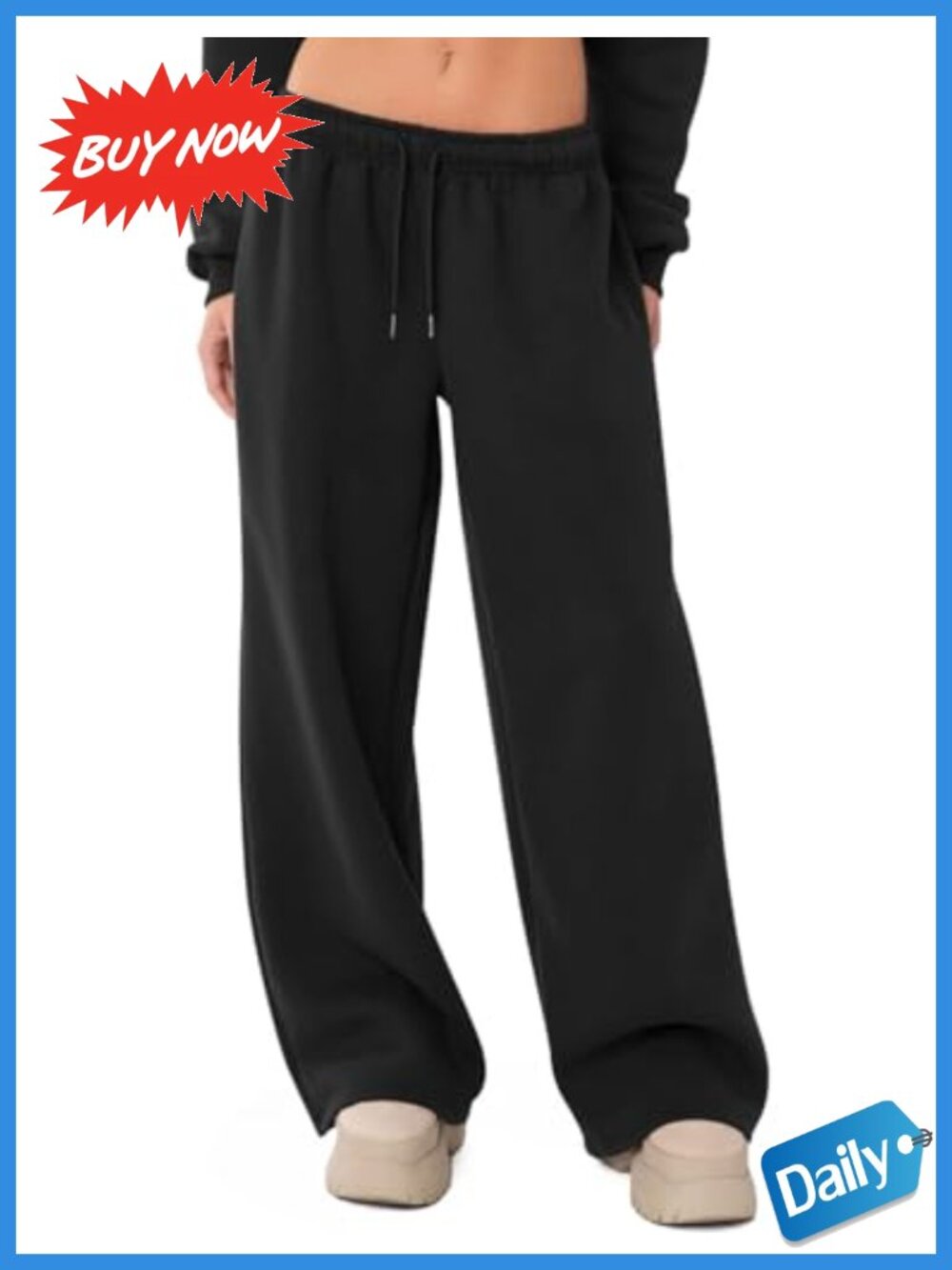 Fleece Lined Wide Leg Sweatpants Drawstring Pockets Lounge Joggers